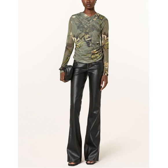 ALLSAINTS Hanako Floral Mesh Top Olive Green - Picture 2 of 11
